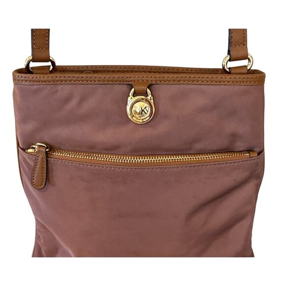 Michael Michael Kors Women's  Kempton Nylon Leather Trim Crossbody Bag Brown - Picture 3 of 7